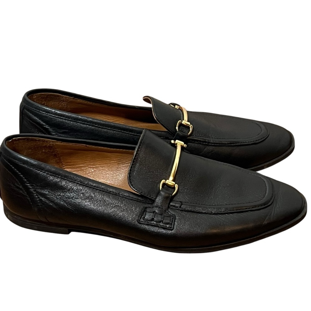 Miz Mooz Black Leather Loafers with Gold Accent